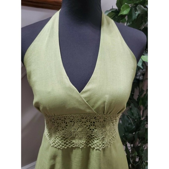 Foschini Women's Green 100% Ramie Sleeve Less V-Neck Long Maxi Dress Size 8 - Picture 5 of 11